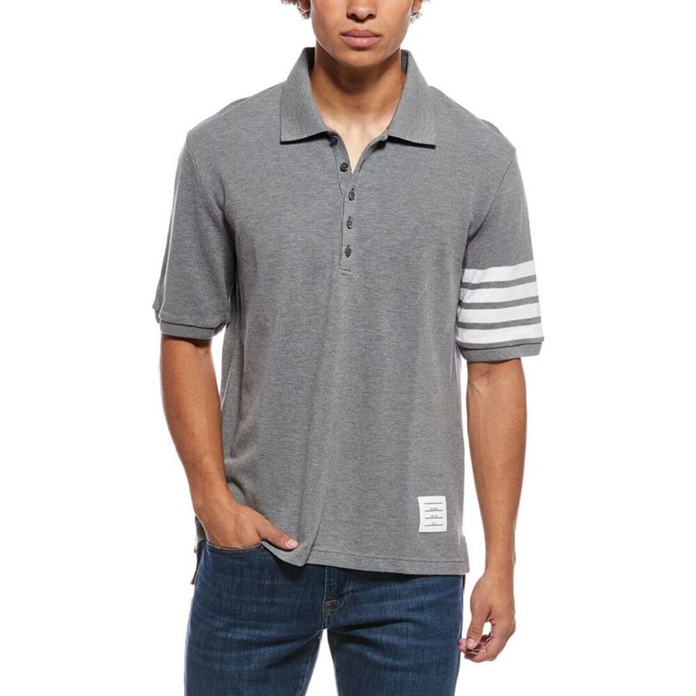 Thom Browne Mens  Logo Polo Shirt, Grey